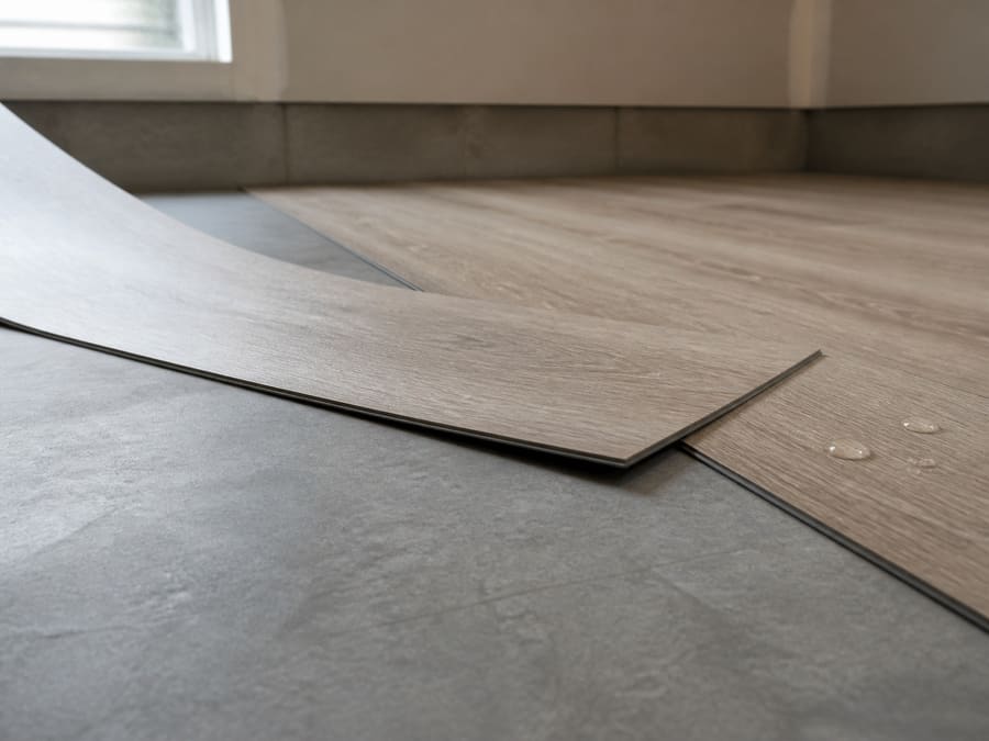 Luxury vinyl plank being laid over a levelled concrete basement floor